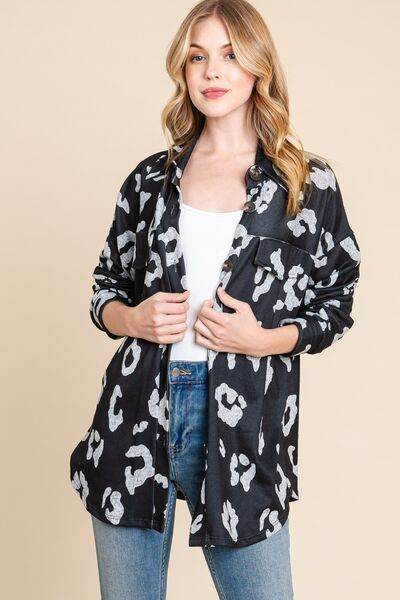 BOMBOM Animal Print Button Up Knit Shacket - Hovatok