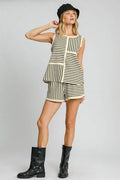 Umgee Round Neck Texture Striped Tank - Hovatok