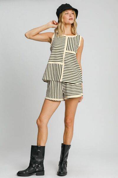 Umgee Round Neck Texture Striped Tank - Hovatok