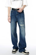 Men's Distressed Applique Straight Jeans - Hovatok