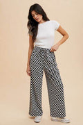 Annie Wear Drawstring Checkered Wide Leg Pants - Hovatok