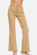 Zenana Acid Washed Frayed Hem Bootcut Jeans - Hovatok