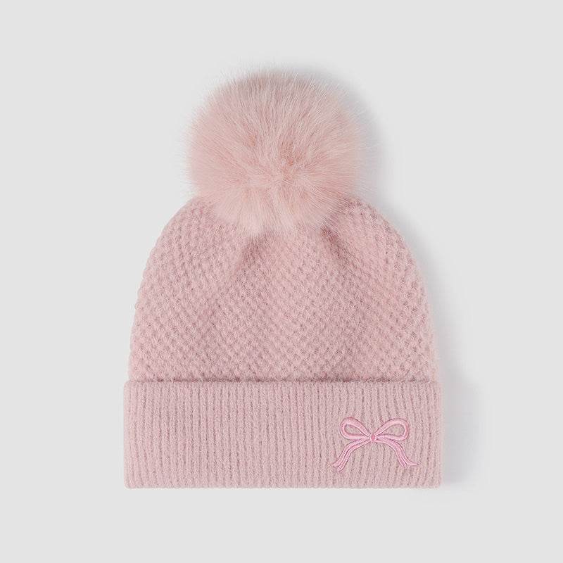 Thermal Bow Knit Hat with Pompom - Hovatok
