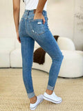Judy Blue Full Size Mid Rise Destroy & Cuff Skinny Jeans - Hovatok