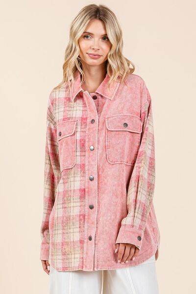 Mittoshop Plaid Button Down Drop Shoulder Jacket - Hovatok