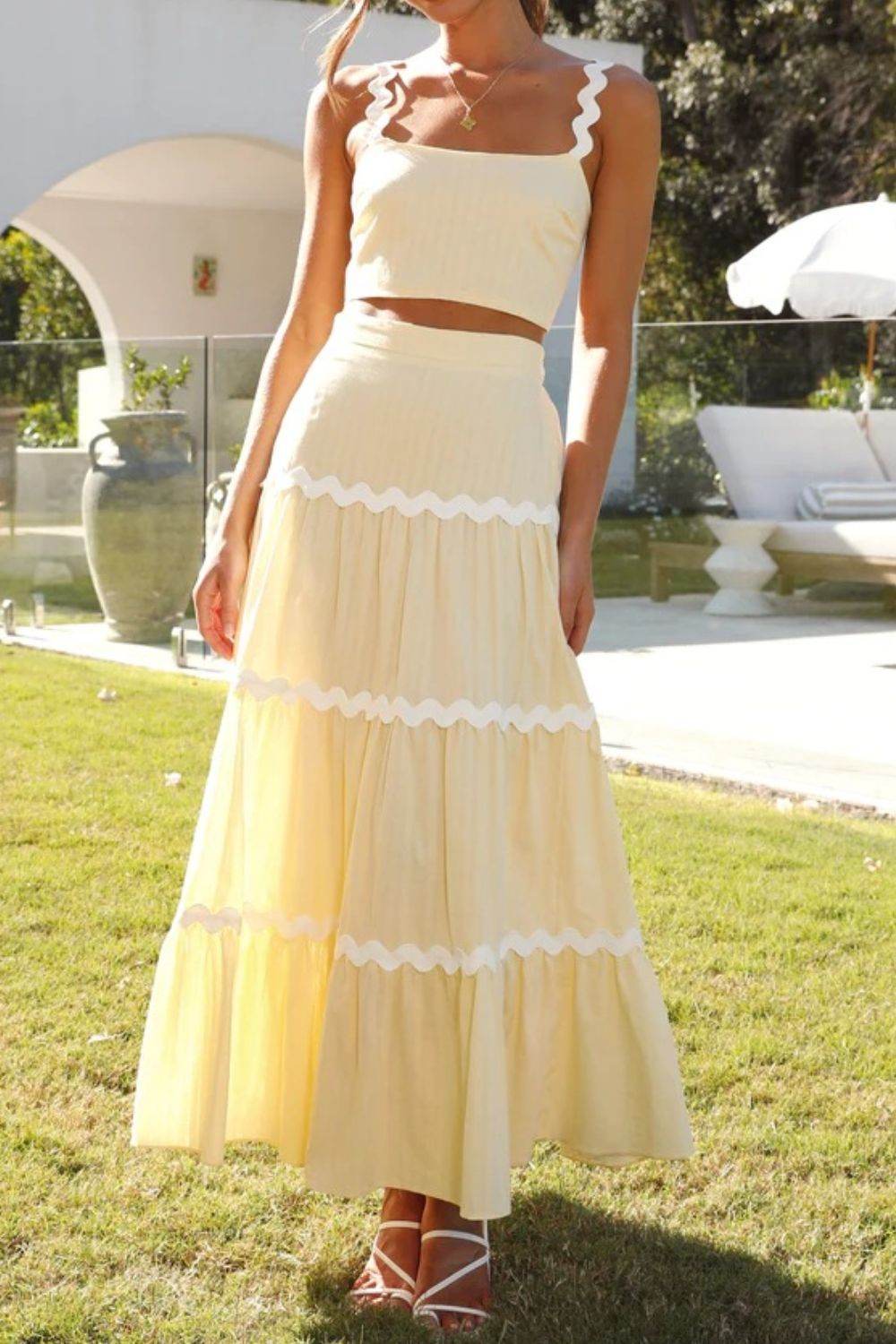 Contrast Trim Cami and Maxi Skirt Set - Hovatok