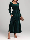 Velvet Square Neck Long Sleeve Dress - Hovatok