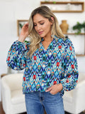 Double Take Full Size Printed Balloon Sleeve Blouse - Hovatok