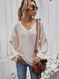 Angel Wings V-Neck Dropped Shoulder Sweater - Hovatok