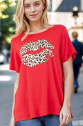 Heimish Full Size Leopard Lip Round Neck Short Sleeve T-Shirt Plus Size - Hovatok