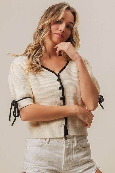 BiBi Contrast Binding Buttoned Cardigan - Hovatok