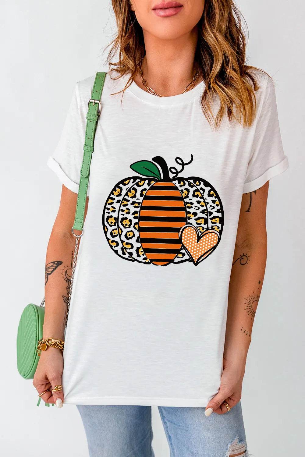 Pumpkin Graphic Round Neck Short Sleeve T-Shirt - Hovatok