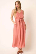 Mittoshop Cross Back Belted V Neck Tank Maxi Dress - Hovatok
