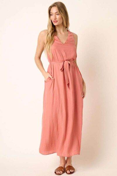 Mittoshop Cross Back Belted V Neck Tank Maxi Dress - Hovatok
