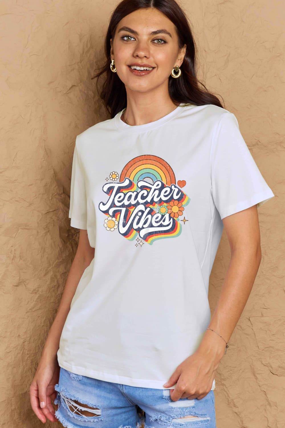 Simply Love Full Size TEACHER VIBES Graphic Cotton T-Shirt - Hovatok