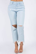 American Bazi High Waist Distressed Raw Hem Jeans - Hovatok