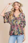 BOMBOM Printed Surplice Peplum Blouse - Hovatok