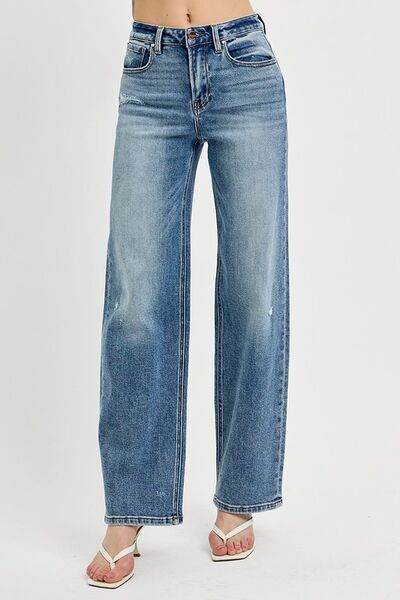 RISEN Full Size Distressed Wide Leg Jeans Plus Size - Hovatok