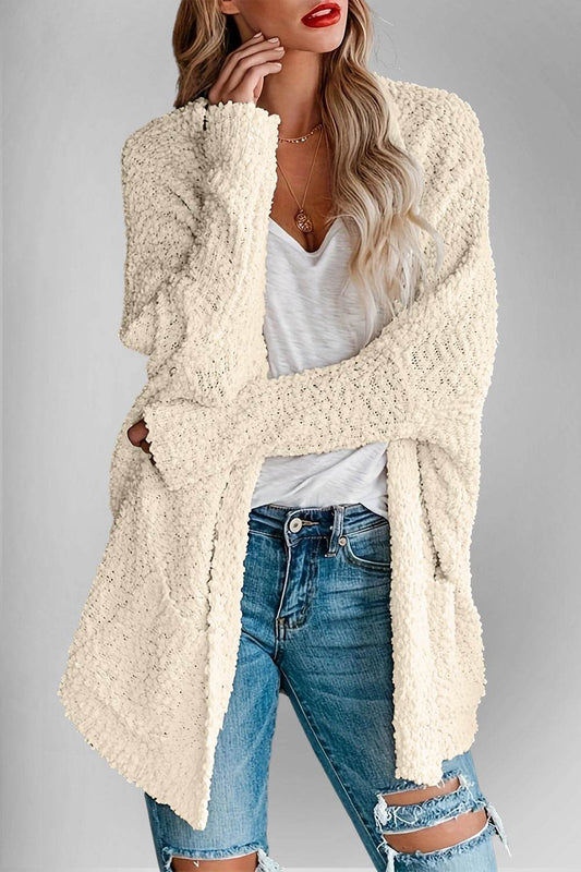 Double Take Pocketed Open Front Long Sleeve Cardigan - Hovatok