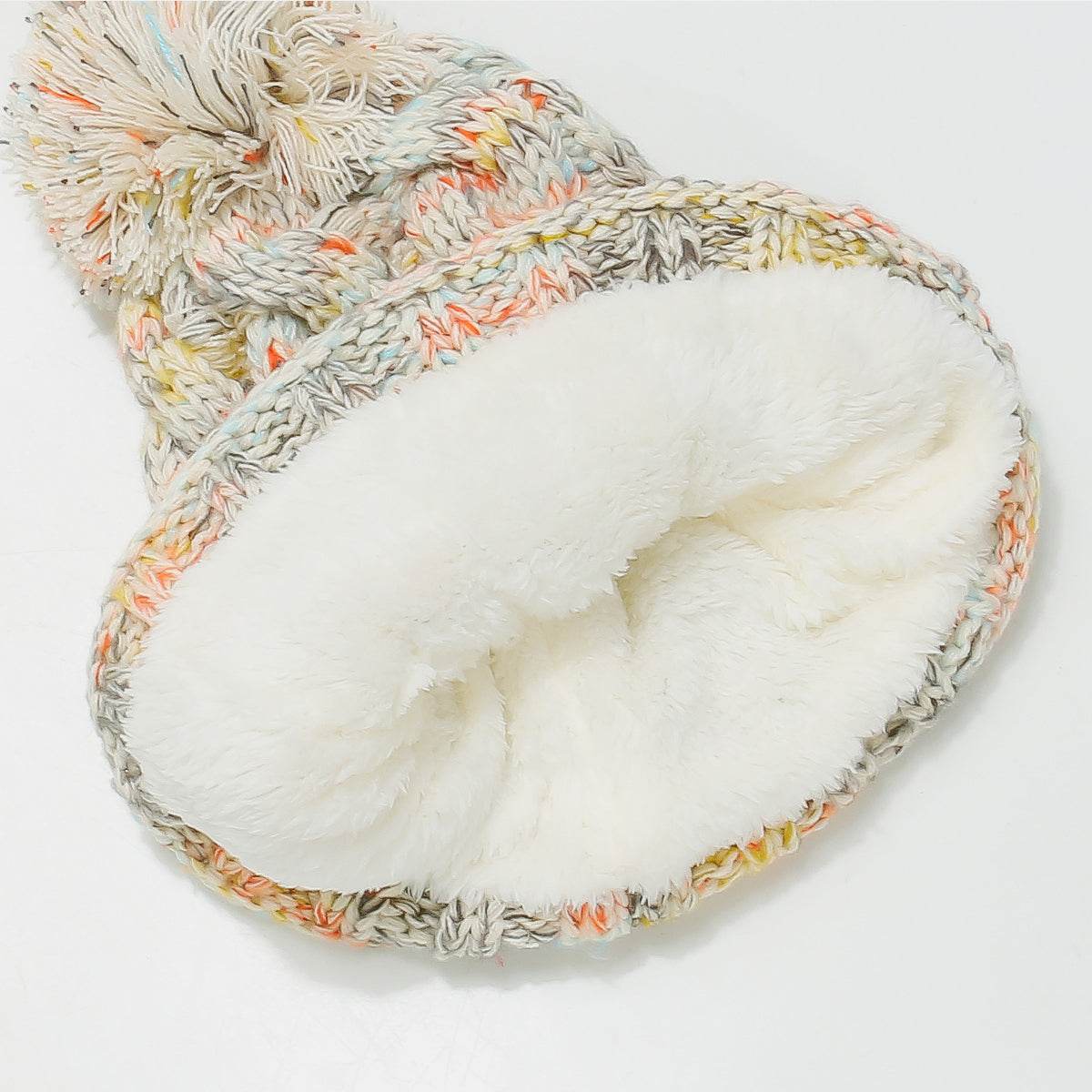 Contrast Cable-Knit Hat with Pompom - Hovatok