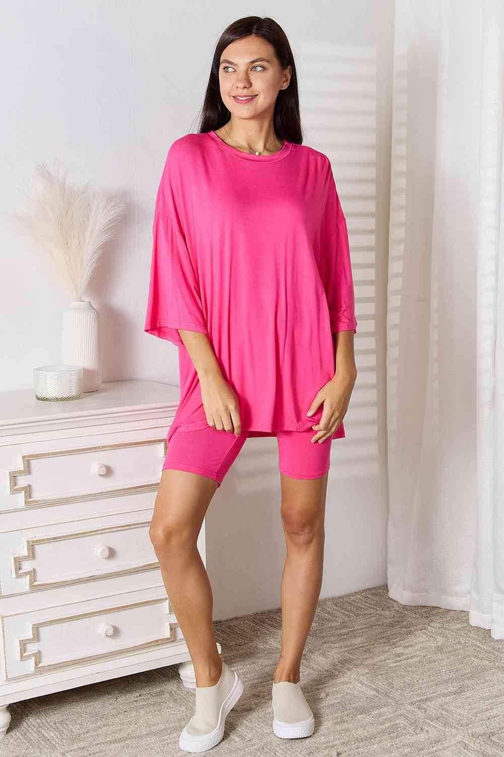 Basic Bae Full Size Soft Rayon Three-Quarter Sleeve Top and Shorts Set - Hovatok
