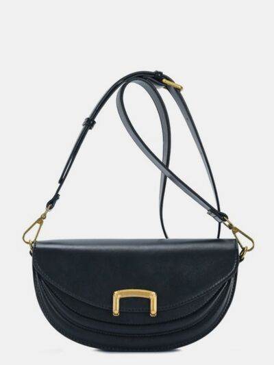 Fame Buckle Closure Crescent Faux Leather Crossbody Bag - Hovatok