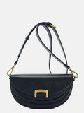 Fame Buckle Closure Crescent Faux Leather Crossbody Bag - Hovatok
