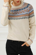 Geometric Round Neck Long Sleeve Sweater - Hovatok
