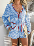 Devine Tie Front Contrast Plaid Shirt and Shorts Set - Hovatok