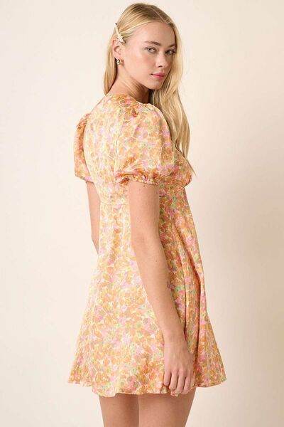 Mittoshop Printed V-Neck Puff Sleeve Mini Dress - Hovatok