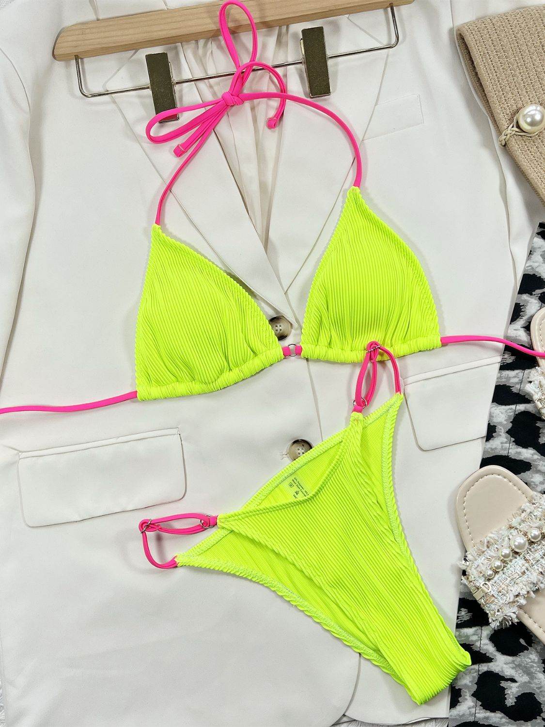 Ribbed Tie Back Bikini Set - Hovatok