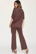 Basic Bae Full Size Bamboo Drop Shoulder T-Shirt and Flare Pants Set - Hovatok