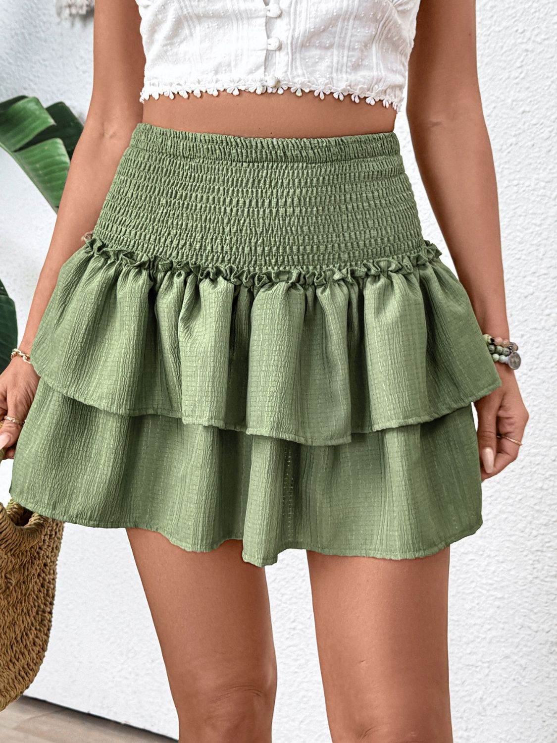 Perfee Layered Smocked Mini Skirt - Hovatok