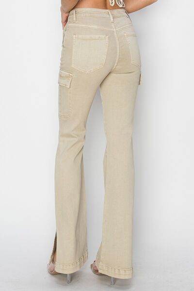 RISEN Full Size High Rise Side Slit Cargo Bootcut Jeans - Hovatok