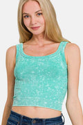 Zenana Washed Ribbed Scoop Neck Wide Strap Tank - Hovatok