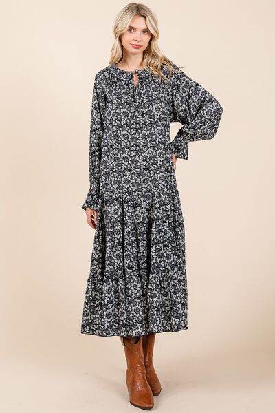 Mittoshop Printed Tie Neck Flounce Sleeve Midi Dress - Hovatok