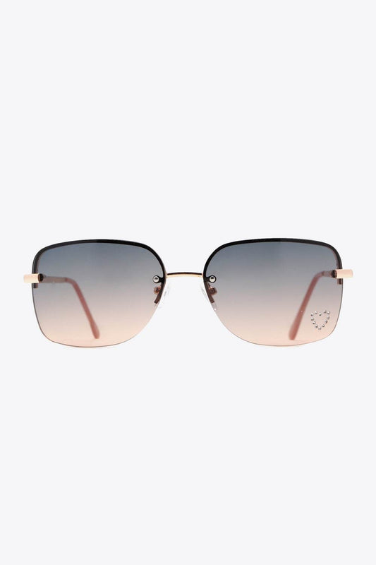 Rhinestone Heart Metal Frame Sunglasses - Hovatok
