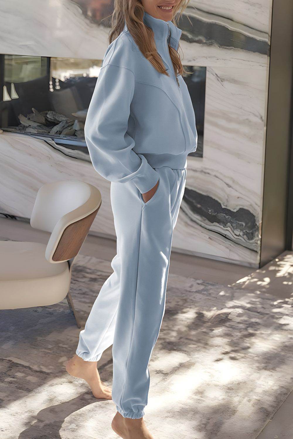 Half Zip Long Sleeve Top and Joggers Set - Hovatok