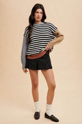 Annie Wear Striped Color Block Round Neck Sweater - Hovatok