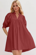 Oh Frill Notched Puff Sleeve Babydoll Mini Dress - Hovatok