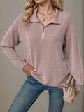 Double Take Striped Half Zip Long Sleeve T-Shirt - Hovatok