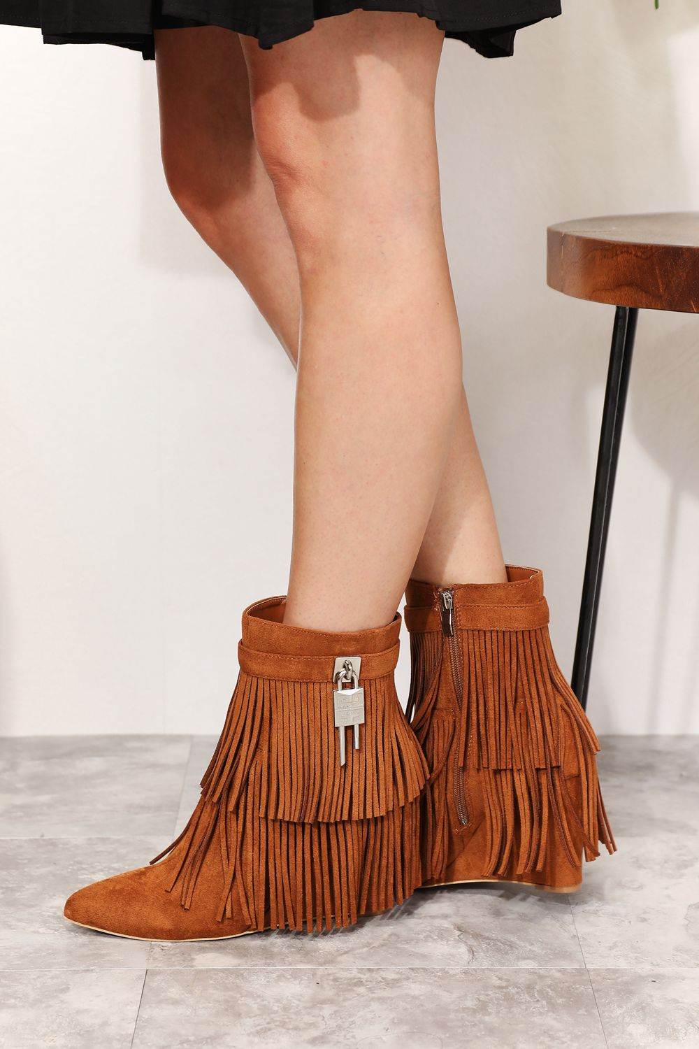 Legend Women's Tassel Wedge Heel Ankle Booties - Hovatok