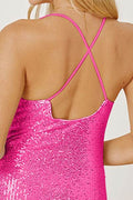 Sequin Spaghetti Strap Mini Wrap Dress - Hovatok