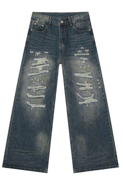 Distressed Wide Leg Jeans - Hovatok