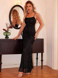Sequin Square Neck Maxi Cami Dress - Hovatok