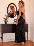 Sequin Square Neck Maxi Cami Dress - Hovatok