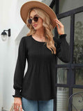 Smocked Round Neck Lantern Sleeve Blouse - Hovatok