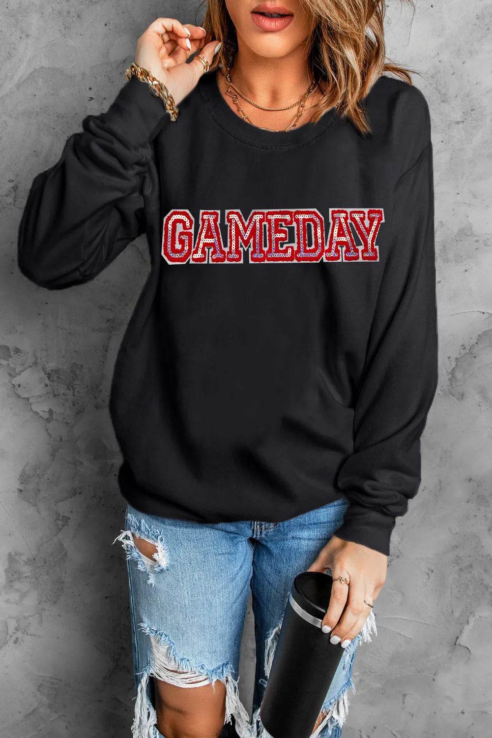 GAME DAY Round Neck Long Sleeve Sweatshirt - Hovatok