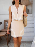 Devine Contrast Lace Vest and Skirt Set - Hovatok