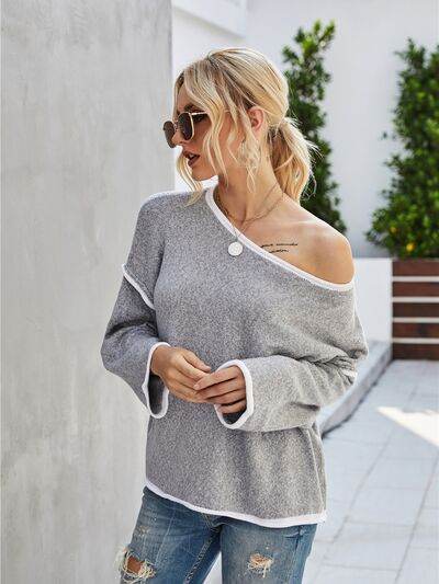 Angel Wings Boat Neck Dropped Shoulder Sweater - Hovatok